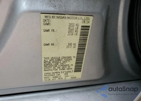 2015 Nissan Altima 2.5 from USA, damaged, VIN 1N4AL3AP8FN325067